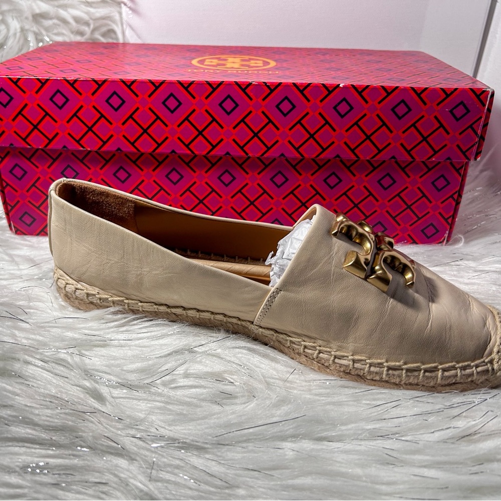 Tory Burch Cream Espadrille Slip-Ons with Gold Detail